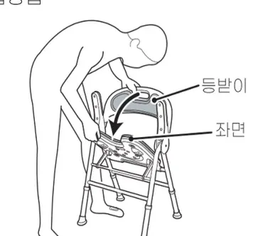 등받이를 잡고 좌면을 펼쳐 조립