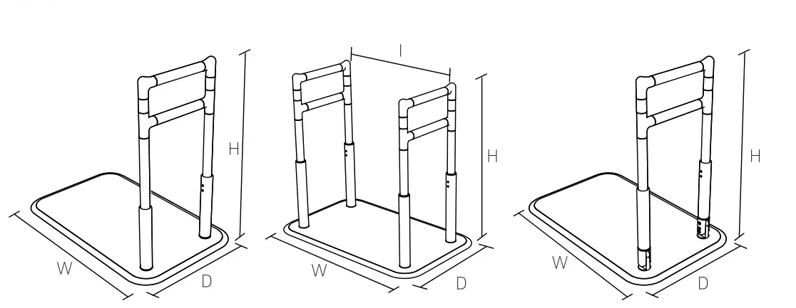 ASH-501·ASH-502·ASH-503 규격 도해 (W 넓이, D 깊이, H 높이, I 내측 간격)