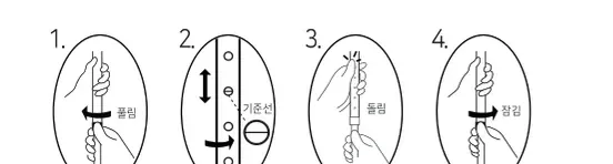길이 조절 4단계 — 풀림 · 기준선 · 돌림 · 잠김
