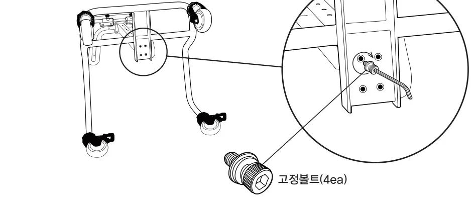 파이프를 나사구멍에 맞추고 고정볼트(4ea)를 육각렌치로 조이기
