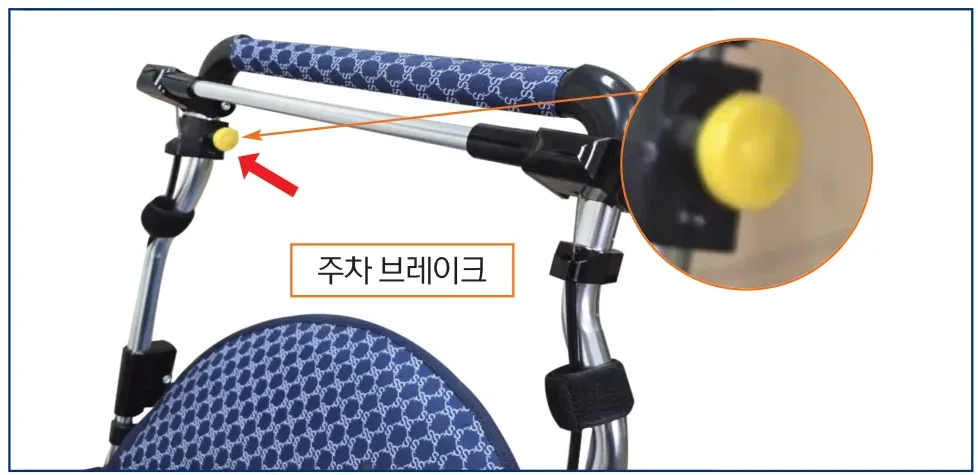 주차 브레이크 — 노란색 버튼을 눌러 작동