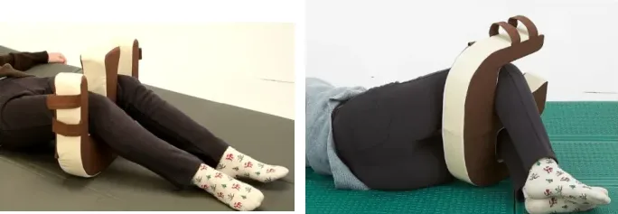 다리를 홈 사이에 끼우고 손잡이로 굴려 자세변환