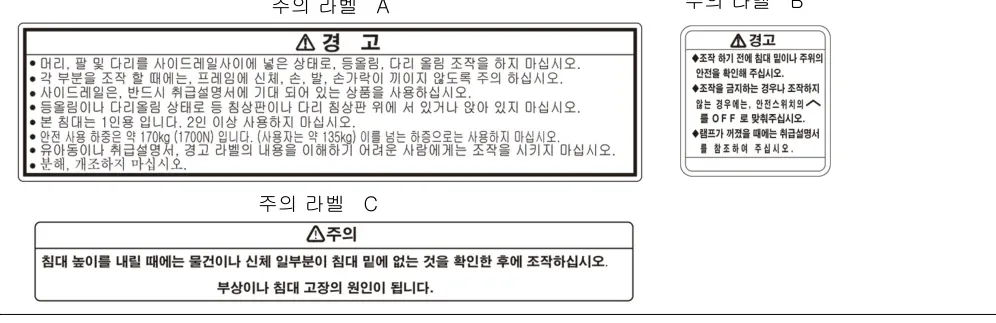 주의 라벨 A · B · C (경고 라벨)